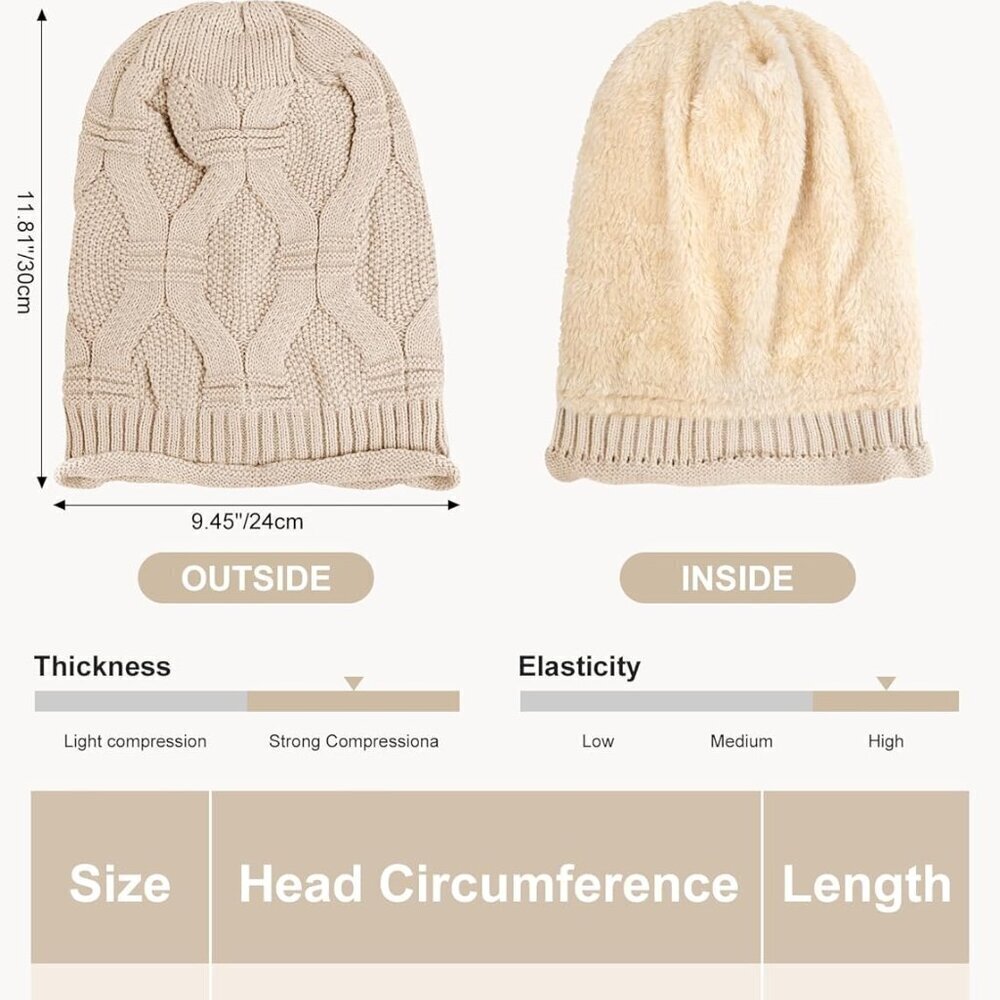 2 Pack Winter Slouchy Beanies for Women Knit Warm Fleece Lined Oversized Caps - Picture 2 of 6